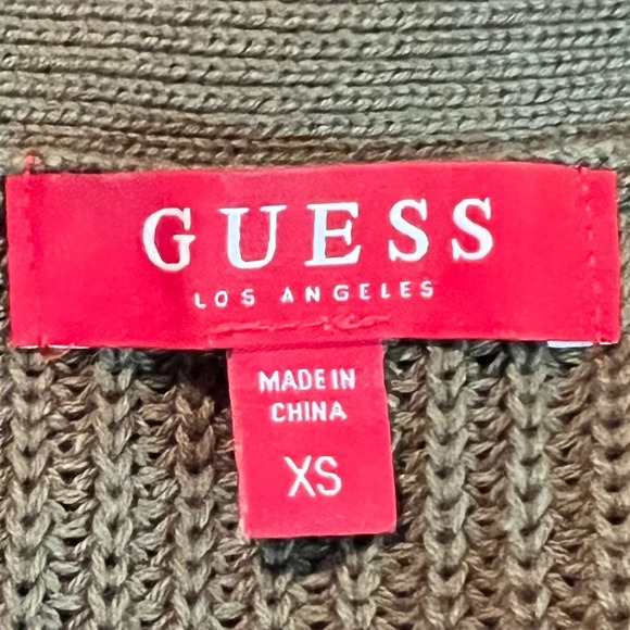 GUESS KHLOE Olive Green ribbed strappy V-neck criss  cross boho high low sweater - Picture 4 of 4